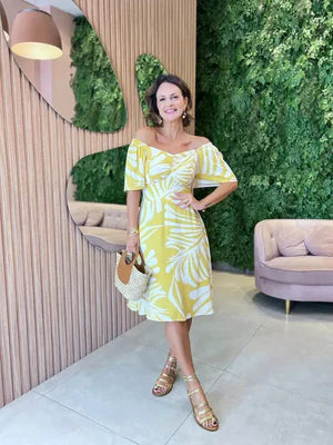 Vestido Curto em Viscolinho Estampado