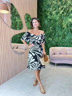 Vestido Curto em Viscolinho Estampado