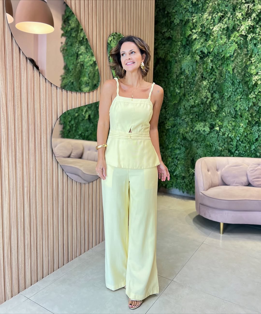 Conjunto Calça + Blusa Alcinha Trançada, Amarelo